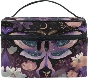 MNSRUU Makeup Bags, Mauve Moths Makeup Organizer Bags Toiletry Bag Box Travel Cosmetic Bag Make Up Train Case for Women Teen Girl Ladies