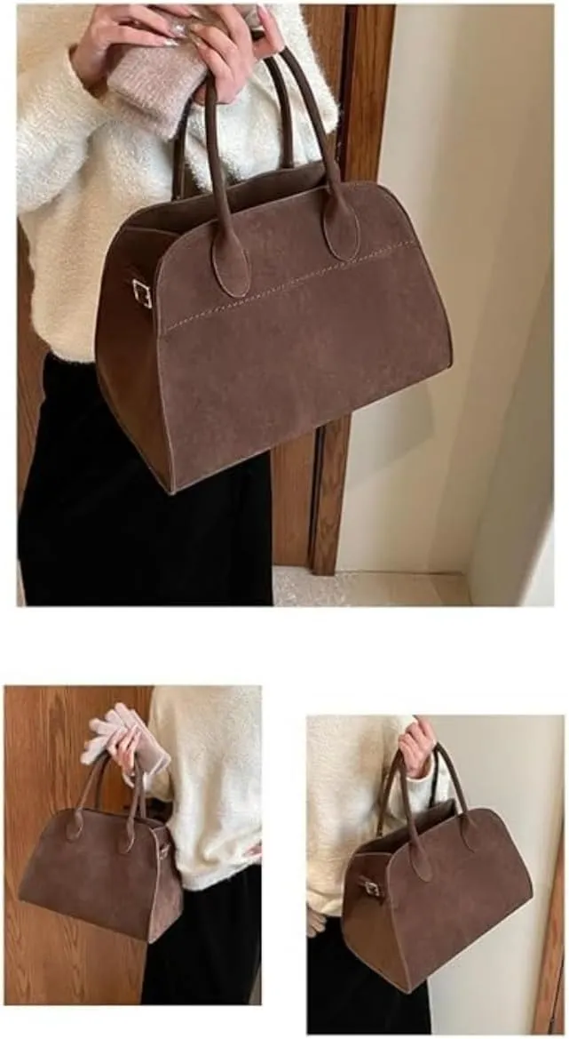 Modavo Bag,Modavo Suede Tote Bag,Fashion Modavo Parisian Stroll Bag, Women's Large Brown Suede Top-Handle Work