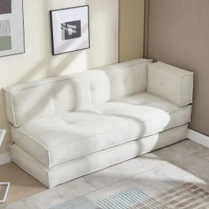 Modular Couch Convertible Sleeper Floor Sofa Bed, Chenille Folding Mattress Couch with Side Bag Storage, 4-in-1 Combined Lazy Sofa for Living Room Bedroom Small Space,Beige