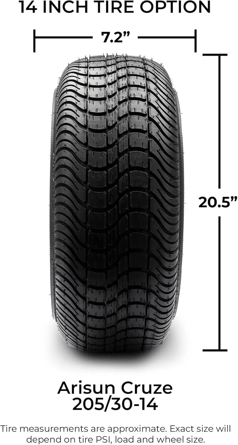 MODZ® Assault Black with Ball Mill 14" Golf Cart Wheels and Arisun Cruze (205/30-14) Low Profile DOT Golf Cart Tires Combo - Set of 4
