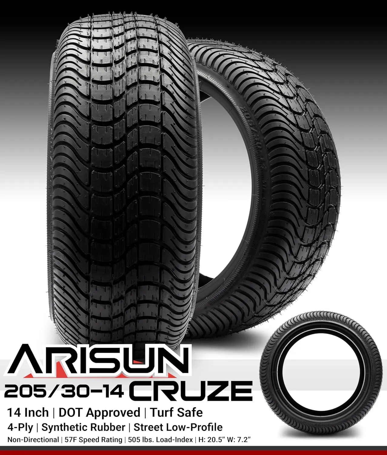 MODZ® Assault Black with Ball Mill 14" Golf Cart Wheels and Arisun Cruze (205/30-14) Low Profile DOT Golf Cart Tires Combo - Set of 4
