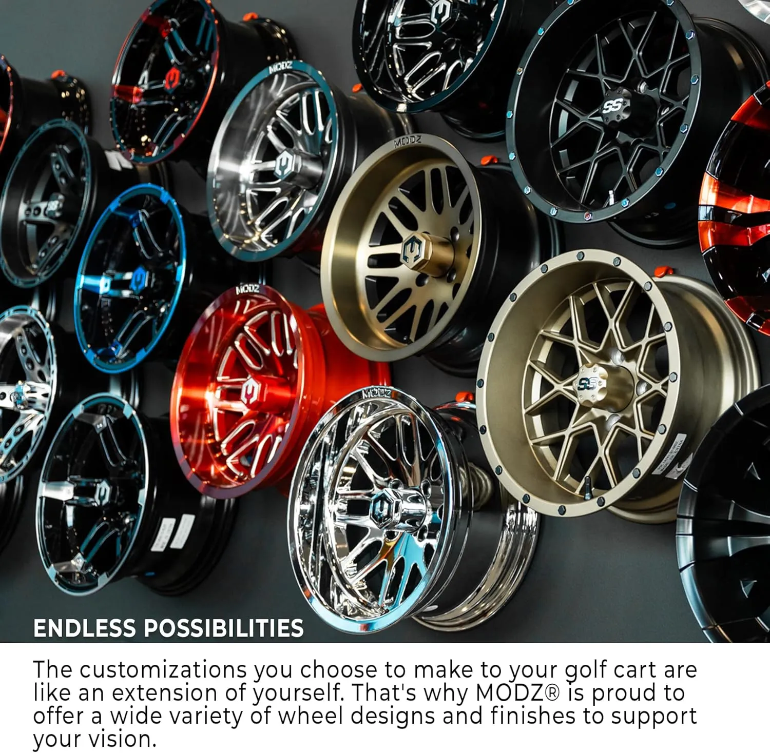MODZ® Assault Black with Ball Mill 14" Golf Cart Wheels and Arisun Cruze (205/30-14) Low Profile DOT Golf Cart Tires Combo - Set of 4