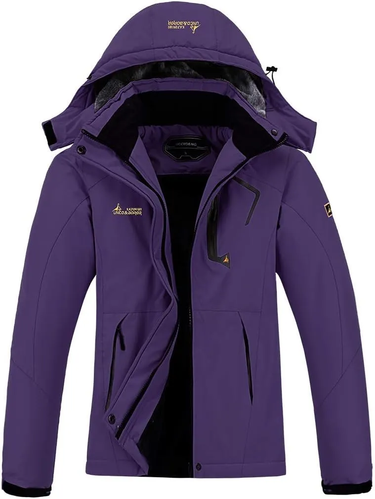 MOERDENG Women's Waterproof Ski Jacket Warm Winter Snow Coat Mountain Windbreaker Hooded Raincoat Jacket