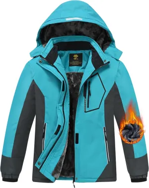 MoFiz Girls Ski Jacket Waterproof Fleece Lined Snowboard Jacket Warm Winter Snow Coats with Removable Hood