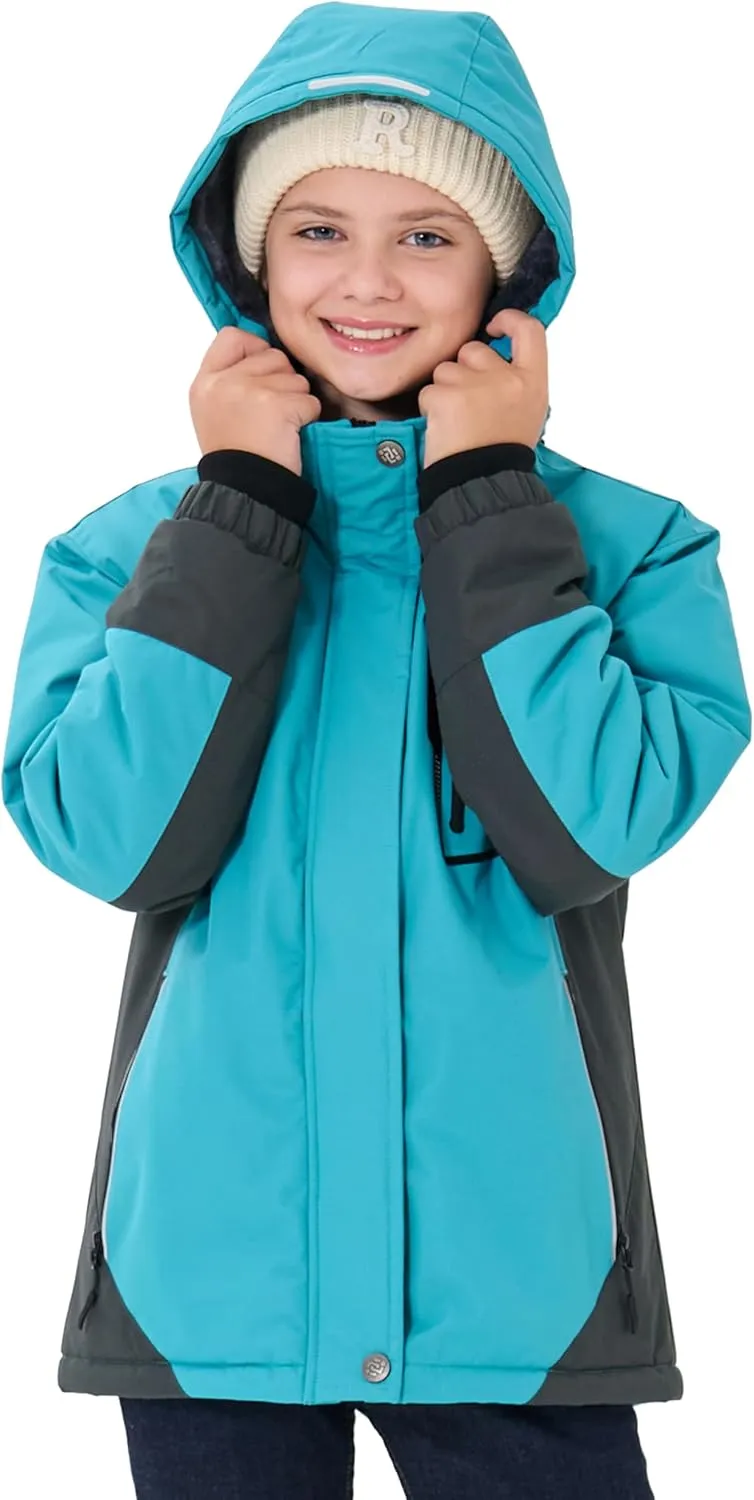 MoFiz Girls Ski Jacket Waterproof Fleece Lined Snowboard Jacket Warm Winter Snow Coats with Removable Hood