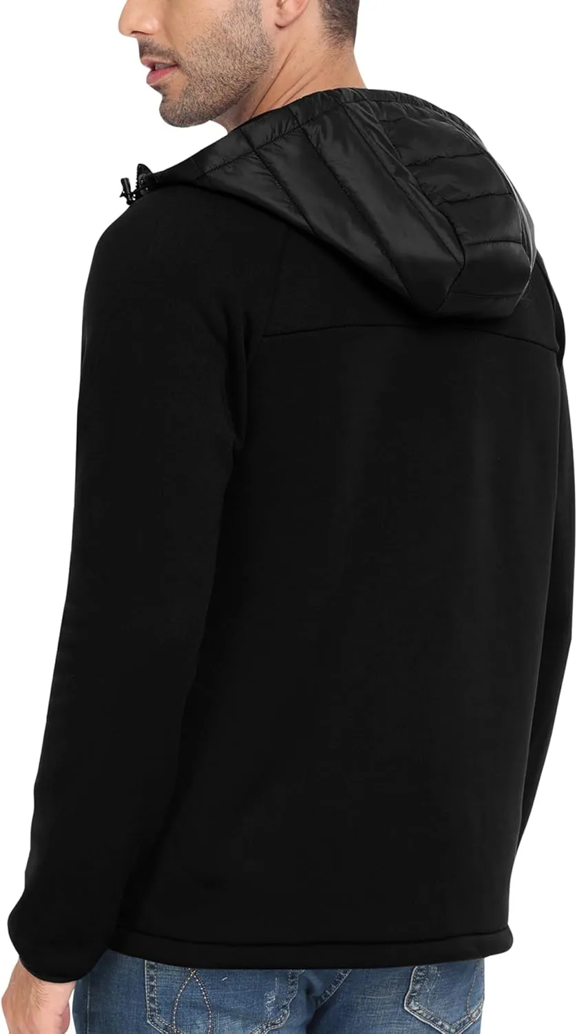 MoFiz Mens Running Hybrid Fleece Jackets Lightweight Puffy Hiking Jacket Winter Thermal Full Zip Hood Insulated Jacket Coat