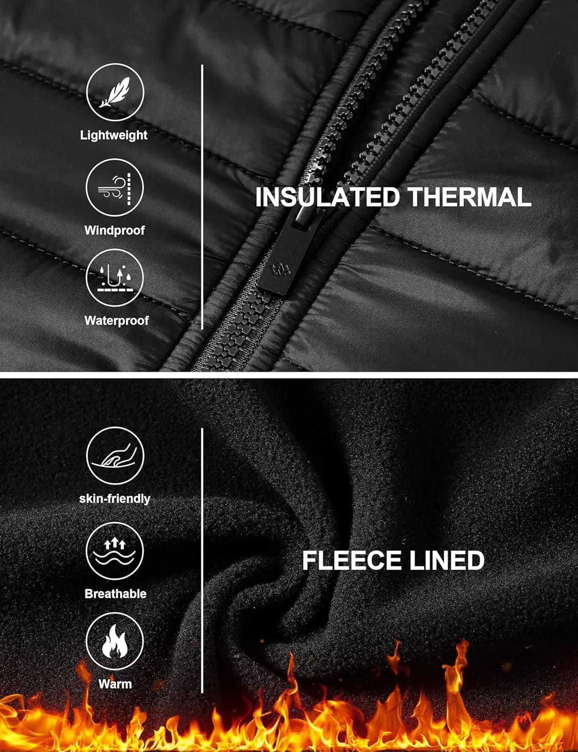 MoFiz Mens Running Hybrid Fleece Jackets Lightweight Puffy Hiking Jacket Winter Thermal Full Zip Hood Insulated Jacket Coat