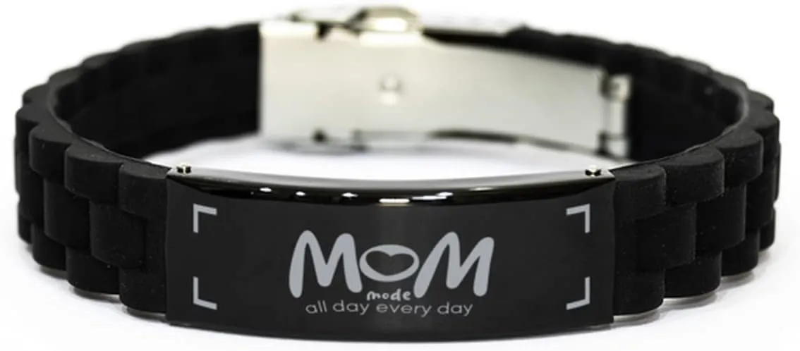 MoM Mode - All Day Every Day | Black Glidelock Clasp Bracelet | Good Quotes Engraved. Never Fade. Forever Family Christmas for mom. Unique for Mother's Day.
