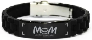 MoM Mode - All Day Every Day | Black Glidelock Clasp Bracelet | Good Quotes Engraved. Never Fade. Forever Family Christmas for mom. Unique for Mother's Day.