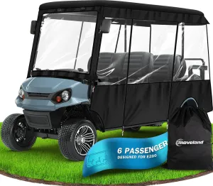 moveland 6 Passenger Golf Cart Driving Enclosure - Heavy Duty Golf Car Rain Cover for EZGO 118" Roof - Upgraded Stronger Door Zipper for Golf Cart Outdoor Enclosure