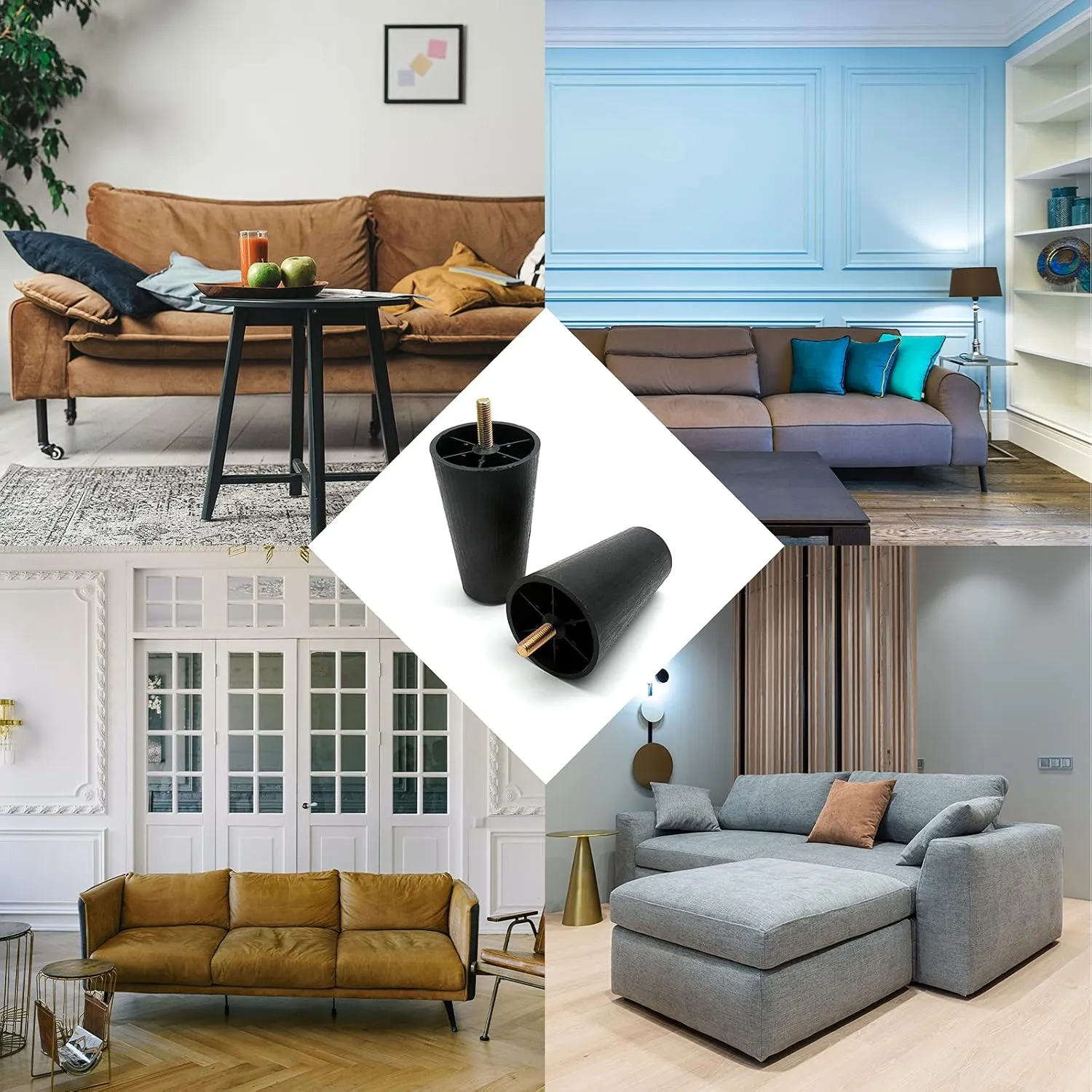 Murtenze 4Pcs 5 inch Sofa Legs, Round Tapered Plastic Couch Legs Replacement Furniture Legs with M10 Hanger Bolts for Chair Sofa Dresser Cabinet Loveseats Ottoman Bed