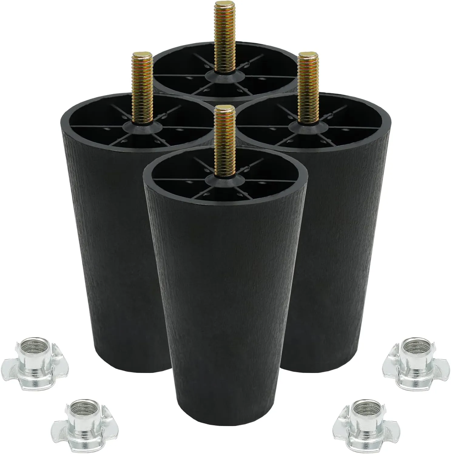Murtenze 4Pcs 5 inch Sofa Legs, Round Tapered Plastic Couch Legs Replacement Furniture Legs with M10 Hanger Bolts for Chair Sofa Dresser Cabinet Loveseats Ottoman Bed