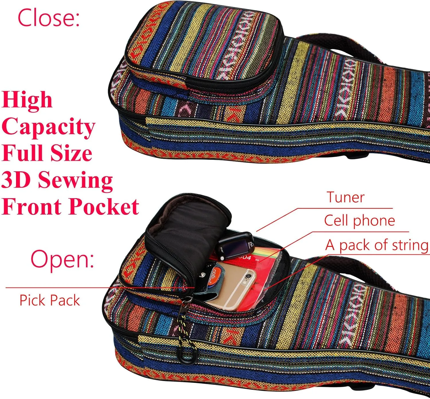 MUSIC FIRST 21" Soprano Country Style Ukulele Bag Gig Bag Case Cover Version 3.0