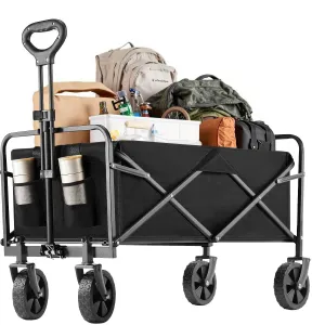 MyDepot Collapsible Foldable Wagon Cart, Large Capacity Garden Beach Cart with All-Terrain Wheels, Heavy Duty Utility Grocery Wagon with Drink Holders for Shopping Sports Camping