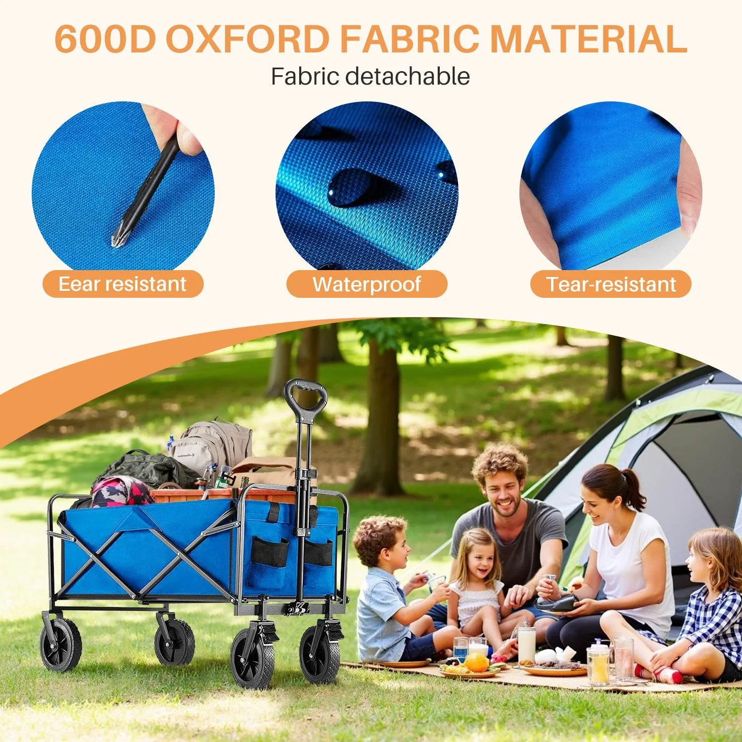 MyDepot Collapsible Foldable Wagon Cart, Large Capacity Garden Beach Cart with All-Terrain Wheels, Heavy Duty Utility Grocery Wagon with Drink Holders for Shopping Sports Camping