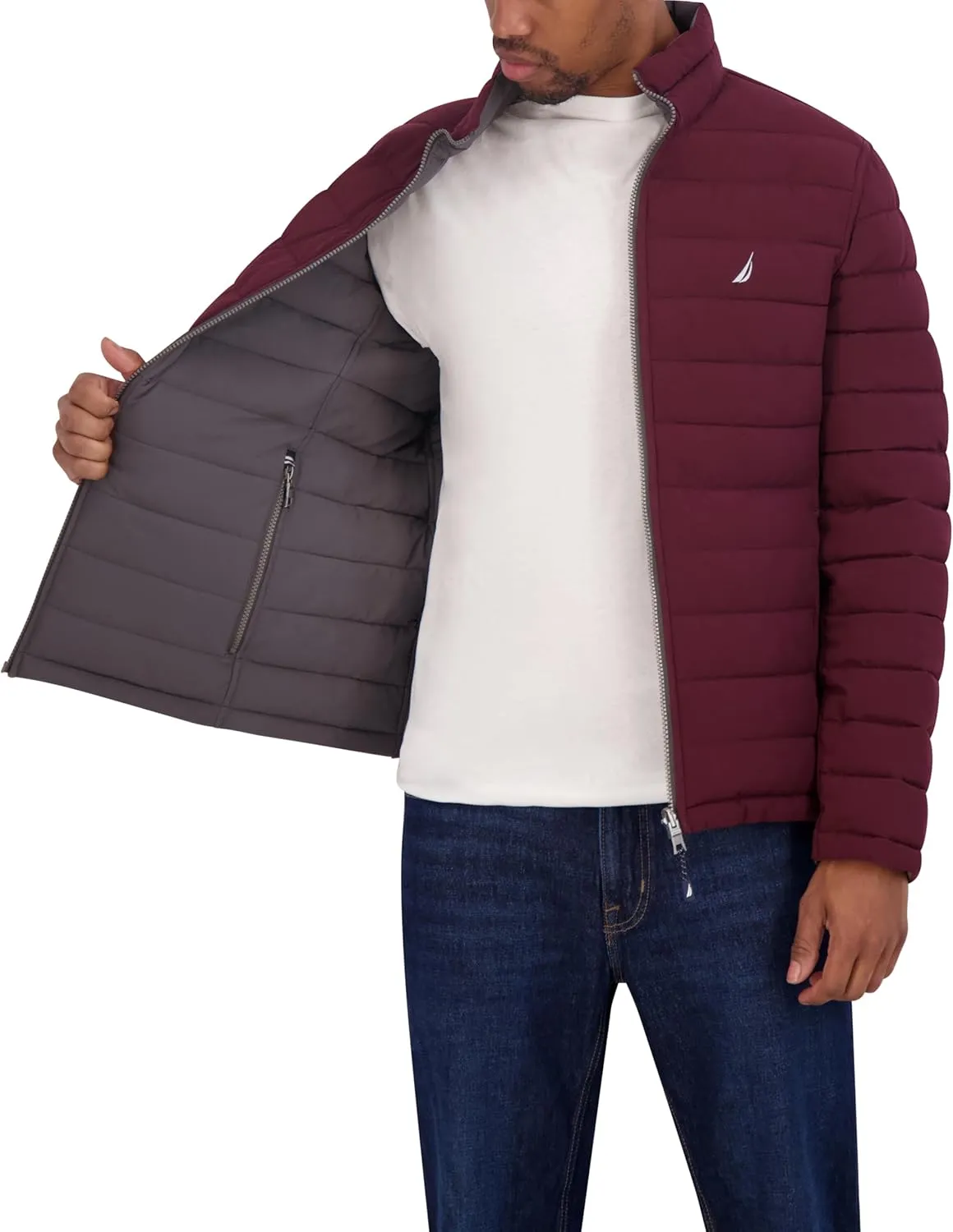 Nautica Men's Puffer Coat Reversible Midweight Insulated Winter Jacket