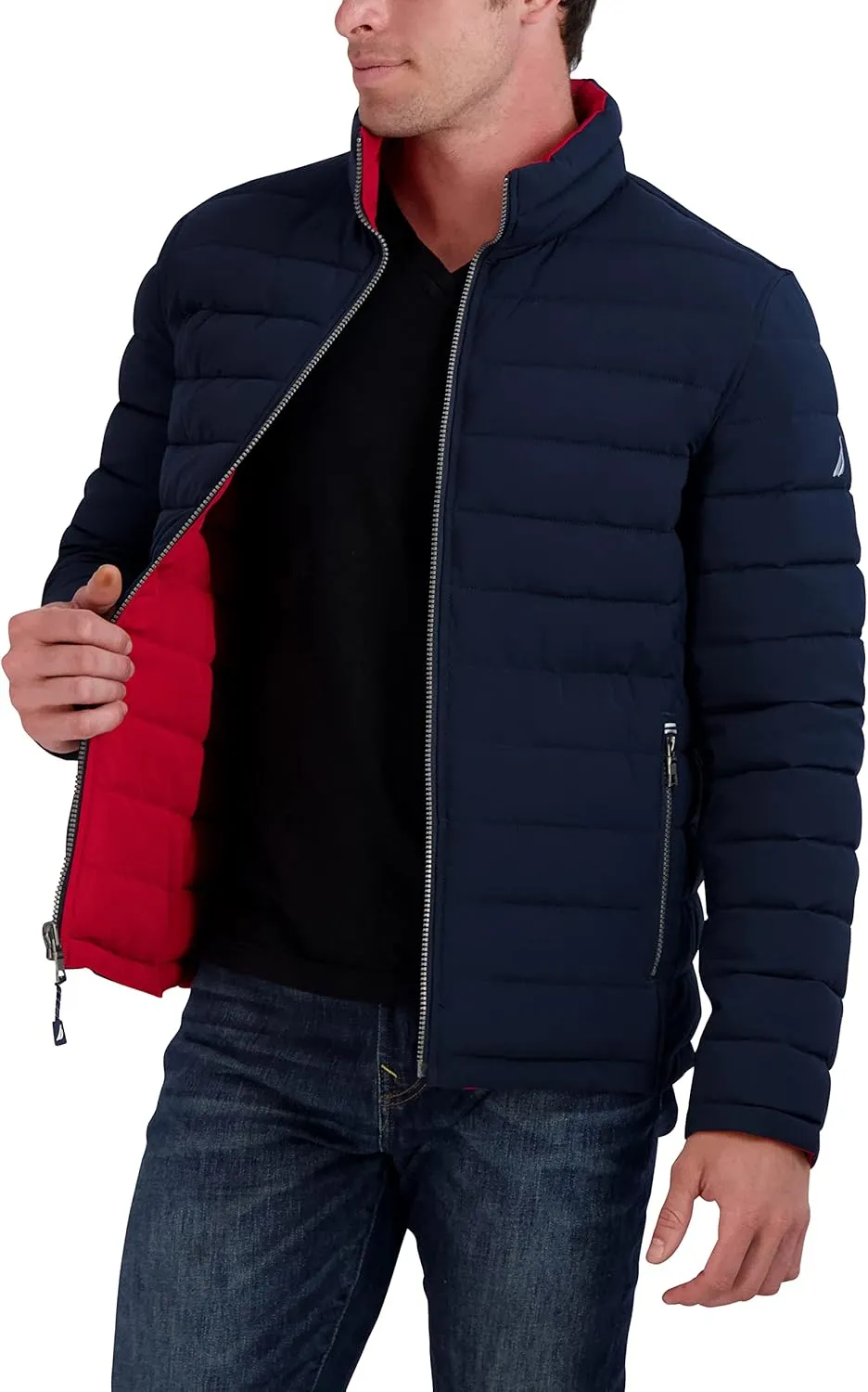 Nautica Men's Puffer Coat Reversible Midweight Insulated Winter Jacket