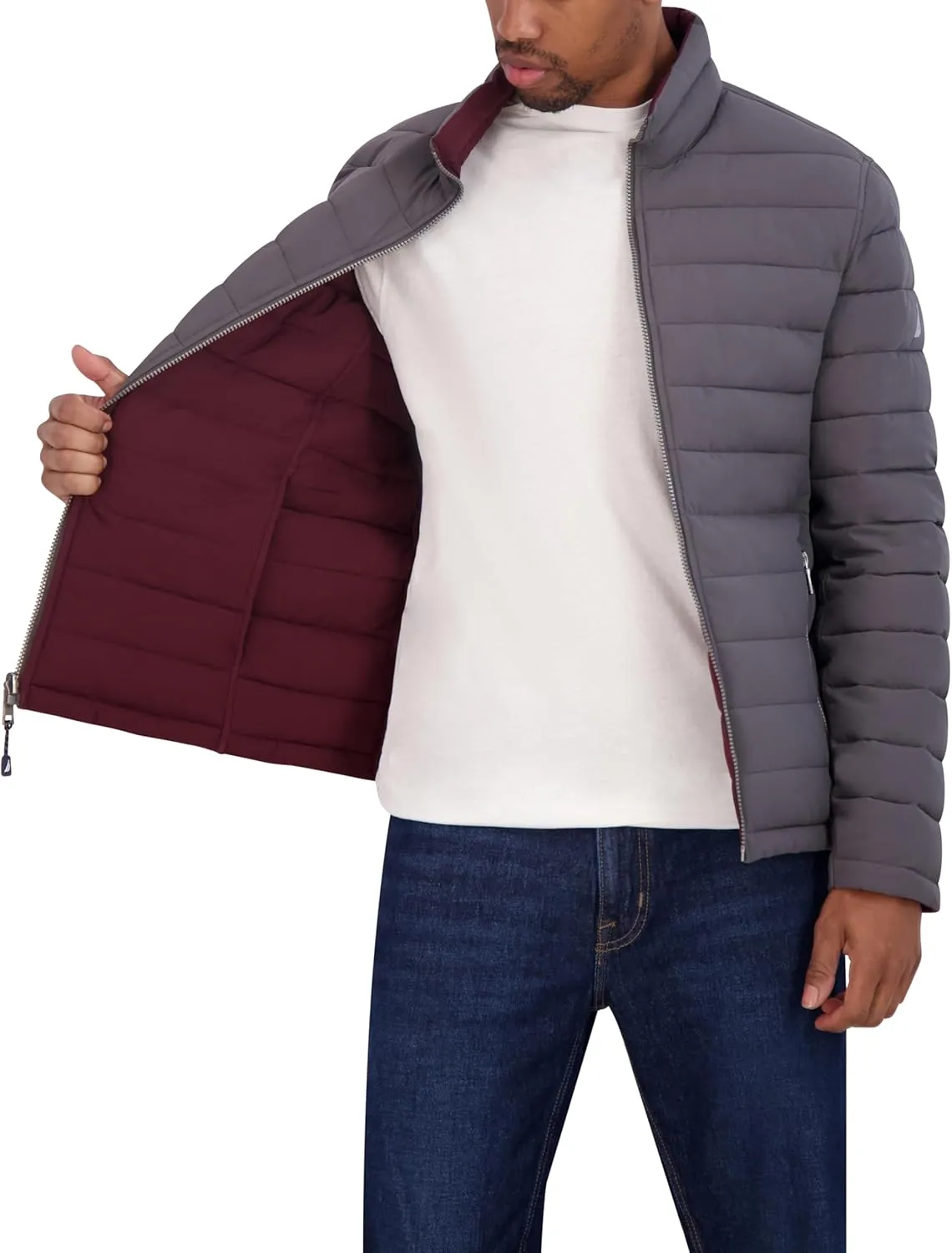 Nautica Men's Puffer Coat Reversible Midweight Insulated Winter Jacket