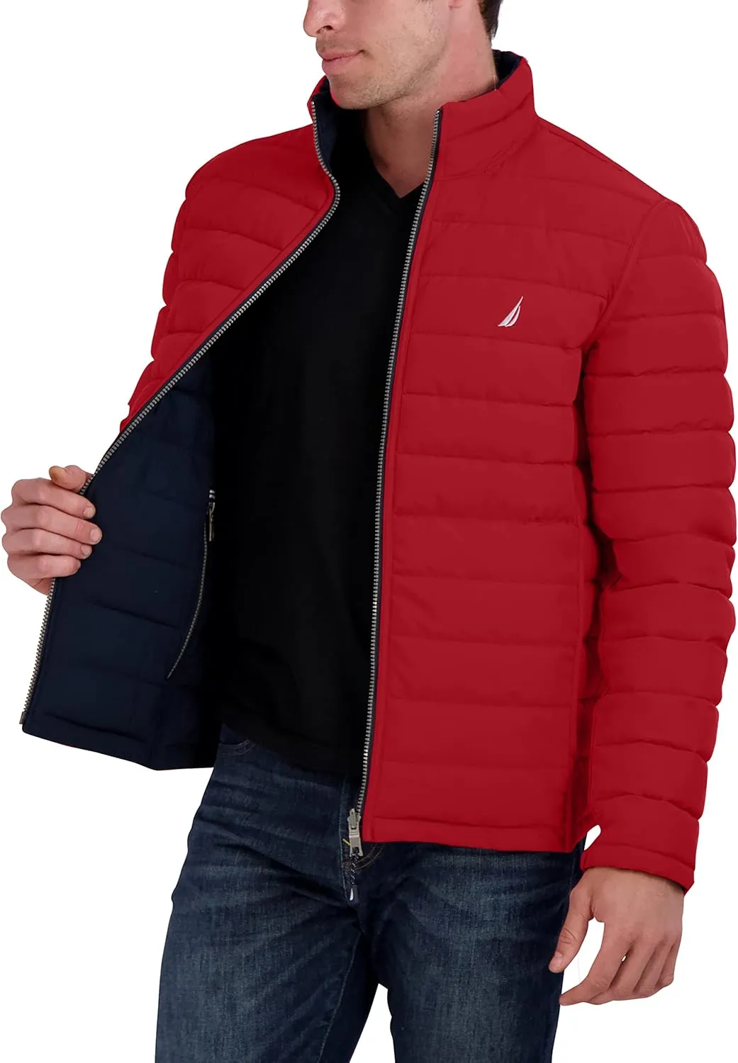Nautica Men's Puffer Coat Reversible Midweight Insulated Winter Jacket