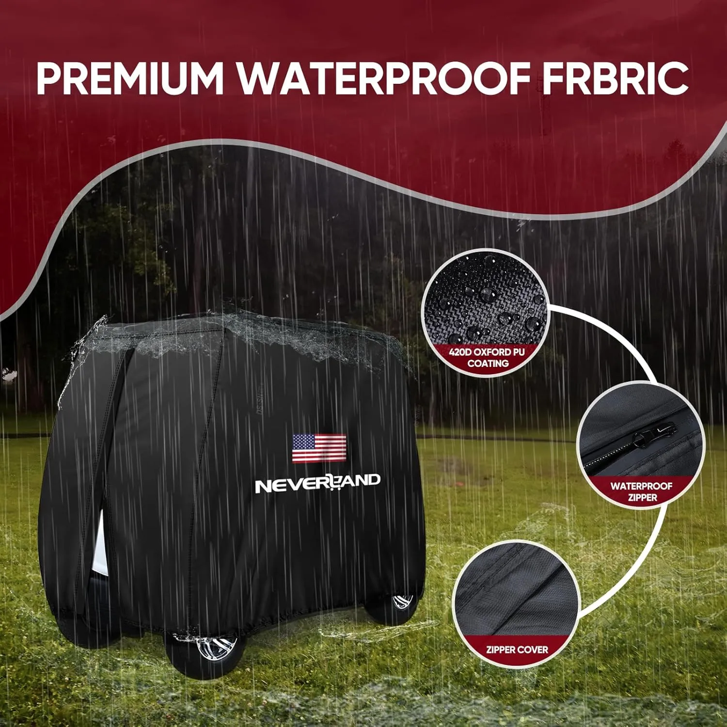 NEVERLAND Golf Cart Cover - Waterproof Golf Cart Covers - Fits for Yamaha Golf Carts EZ GO Club Car - Outdoor Windproof Sunproof