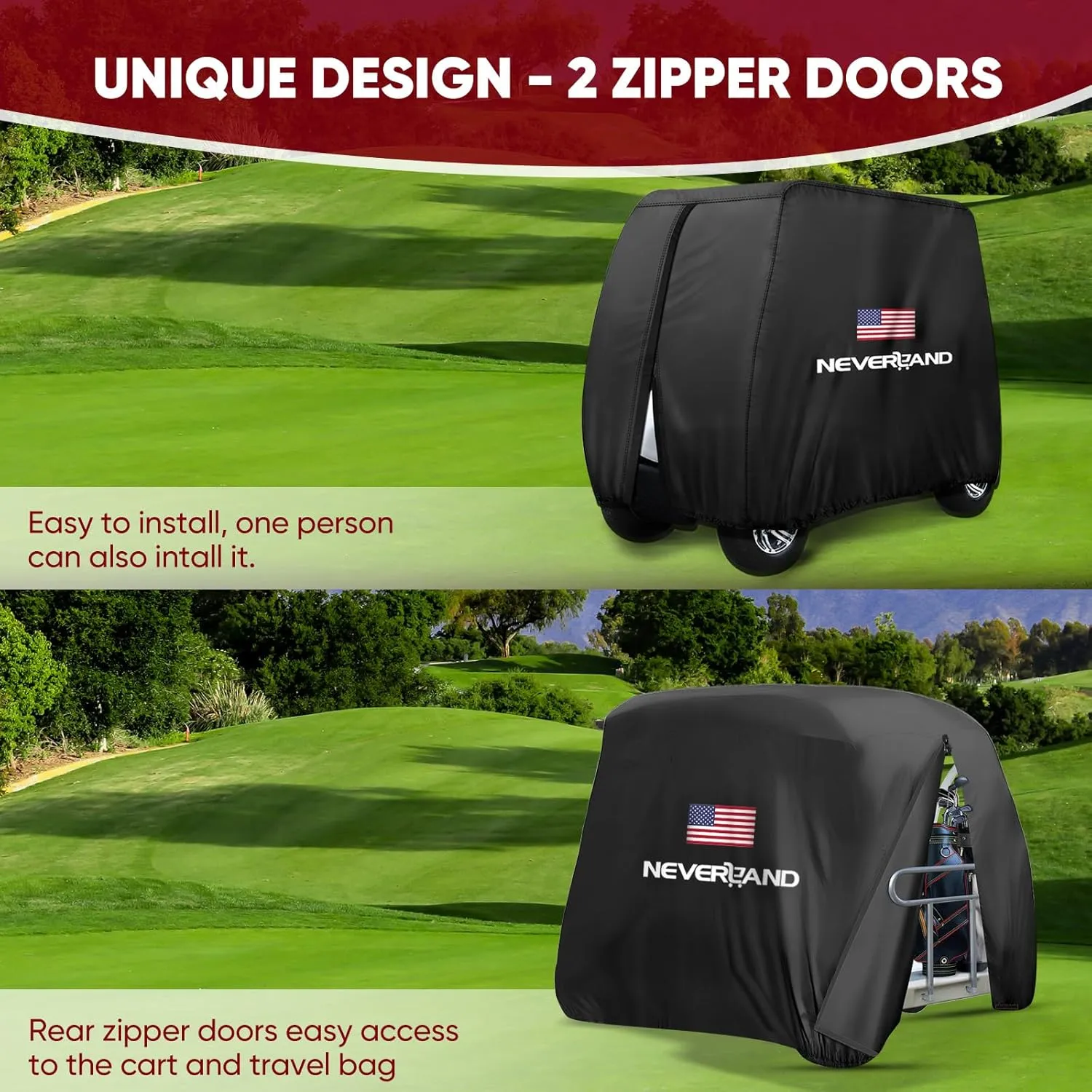 NEVERLAND Golf Cart Cover - Waterproof Golf Cart Covers - Fits for Yamaha Golf Carts EZ GO Club Car - Outdoor Windproof Sunproof