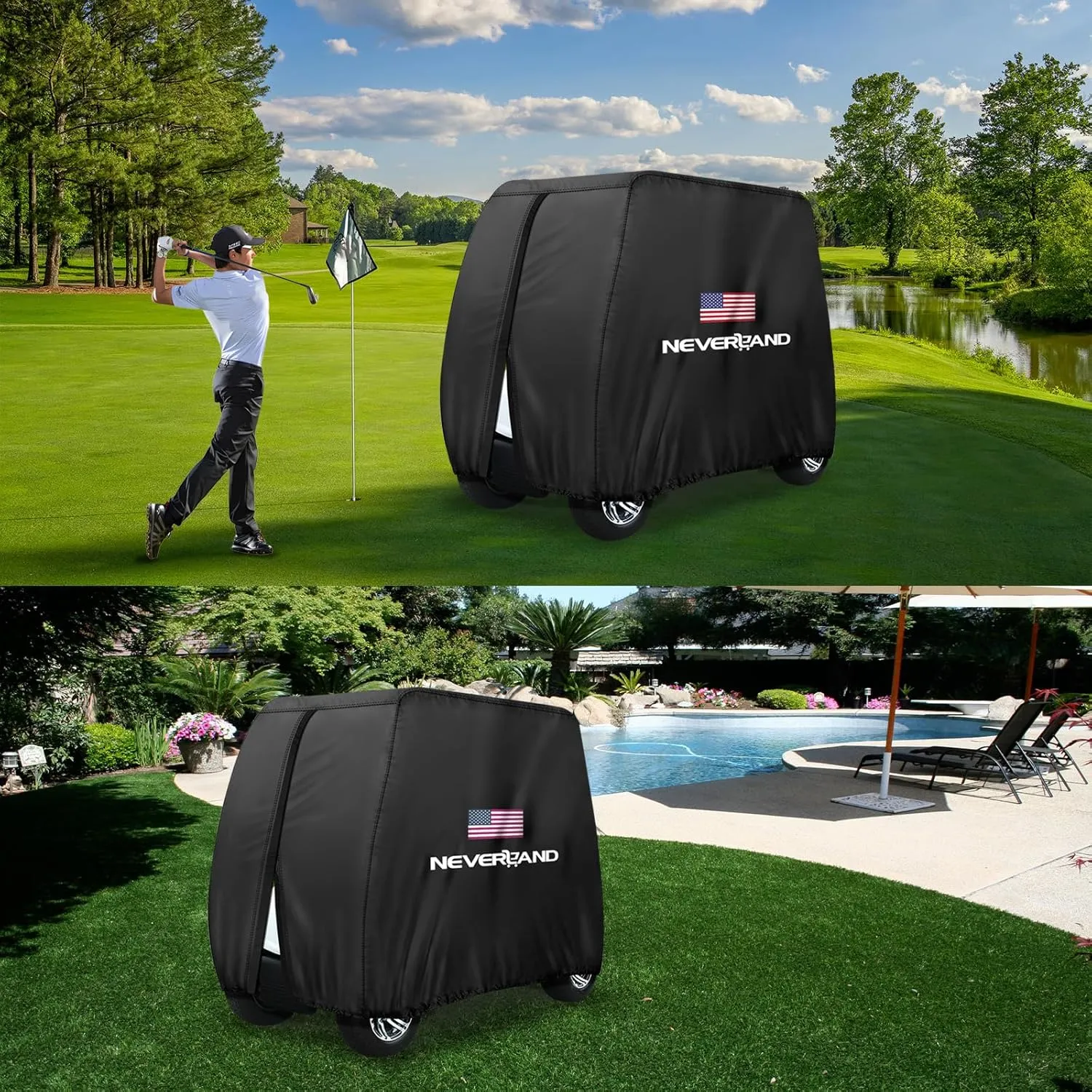 NEVERLAND Golf Cart Cover - Waterproof Golf Cart Covers - Fits for Yamaha Golf Carts EZ GO Club Car - Outdoor Windproof Sunproof