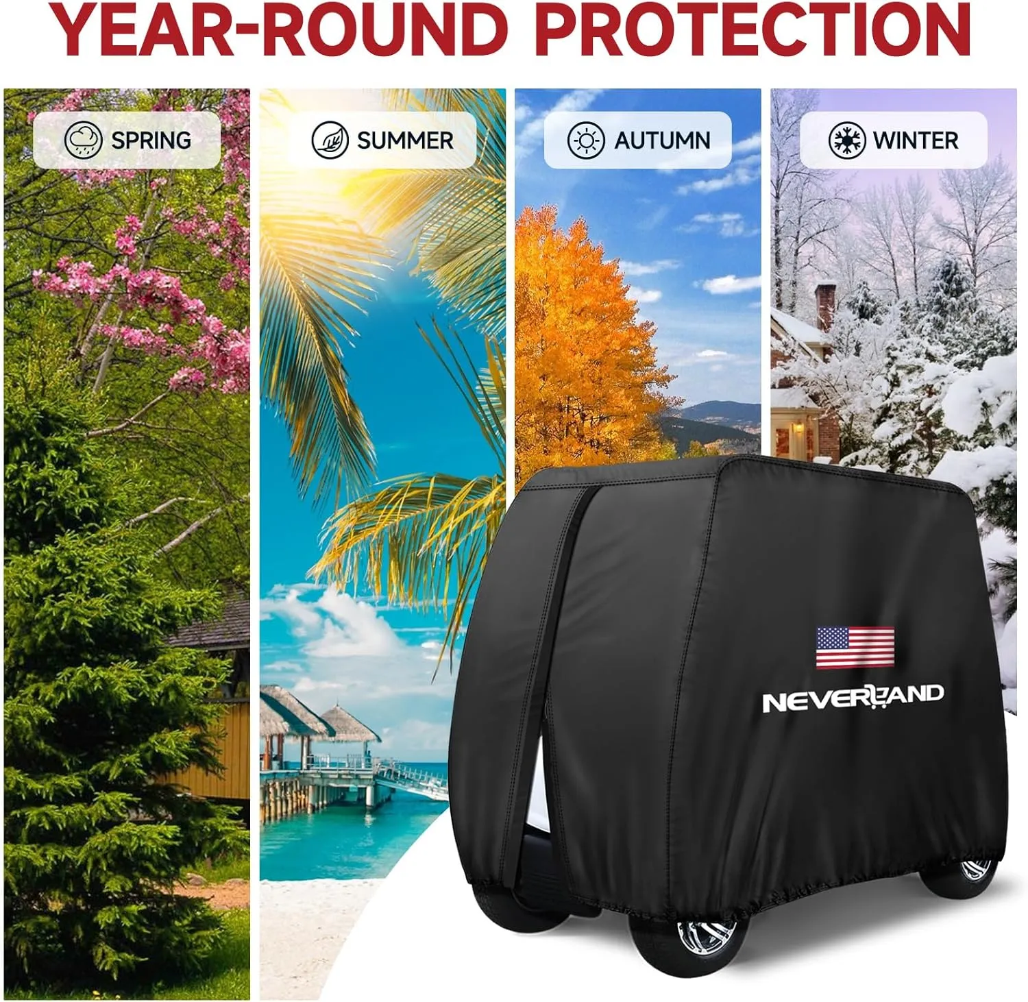 NEVERLAND Golf Cart Cover - Waterproof Golf Cart Covers - Fits for Yamaha Golf Carts EZ GO Club Car - Outdoor Windproof Sunproof