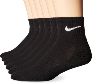 NIKE Unisex Performance Cushion Quarter Socks with Bag (6 Pairs), Black/White, Medium