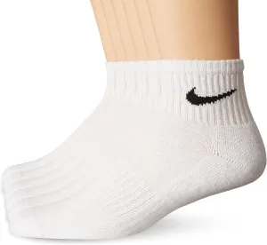 NIKE Unisex Performance Cushion Quarter Socks with Bag (6 Pairs), White/Black, Medium