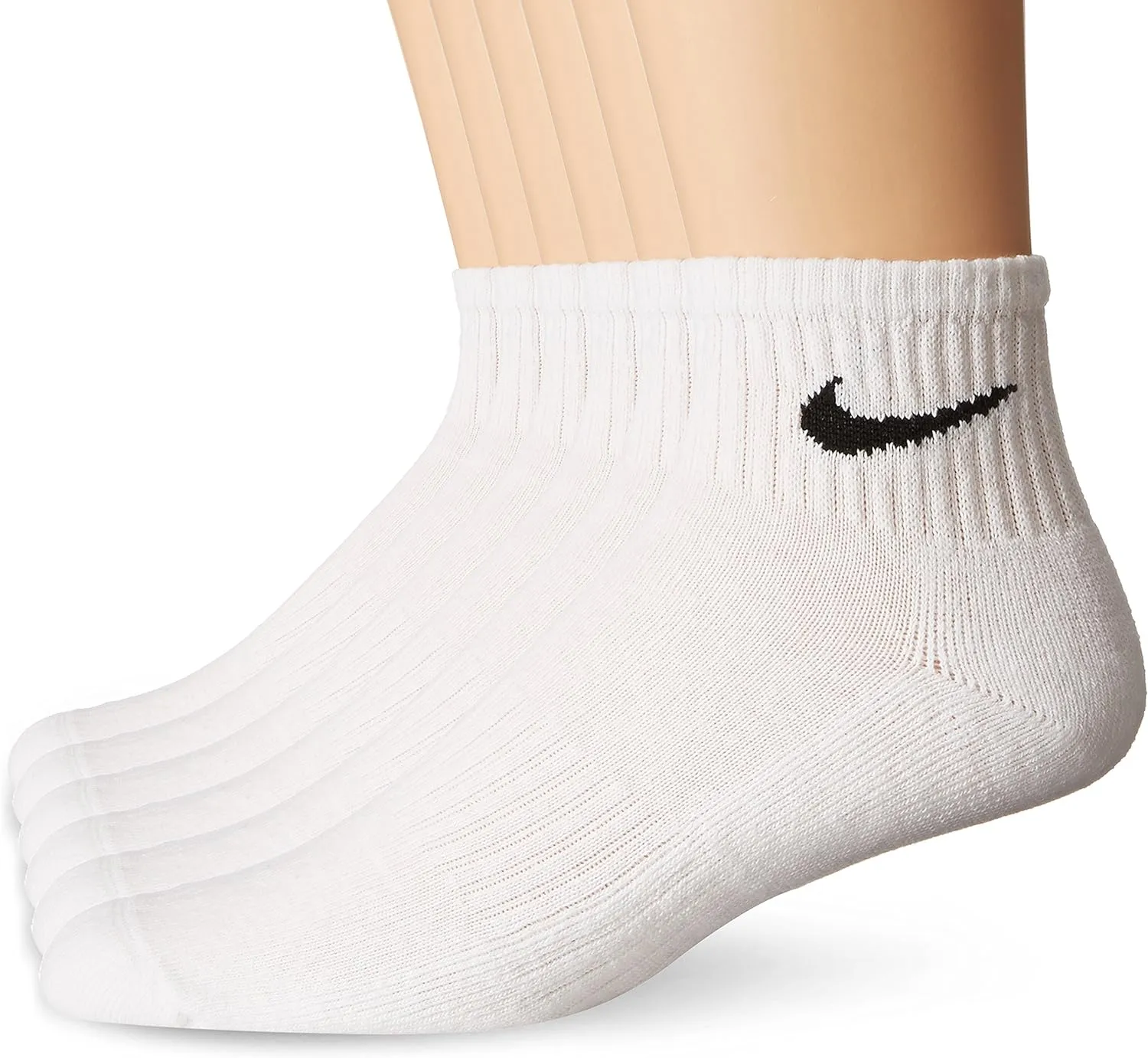 NIKE Unisex Performance Cushion Quarter Socks with Bag (6 Pairs), White/Black, Medium