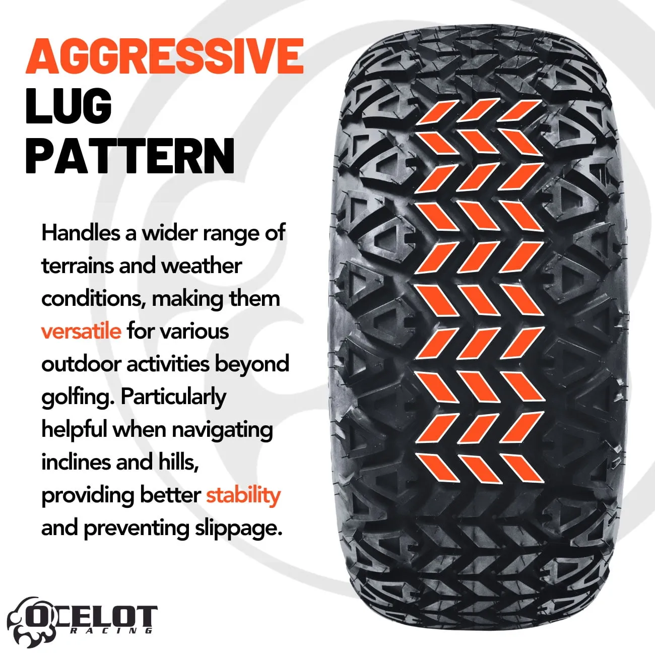 Ocelot 4-Ply A/T Golf Cart Tire EZ-G0 Club Car Yamaha Landmaster 20x10-10 P3026