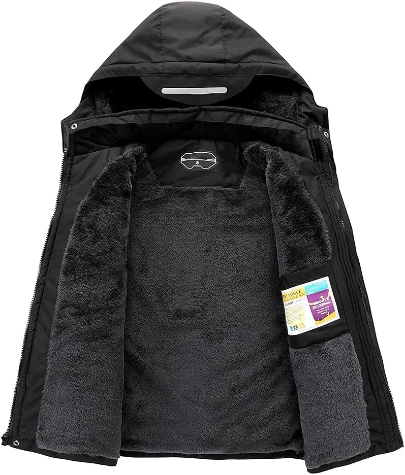 OHSNMAKSL Boy's Waterproof Ski Jacket Warm Winter Snow Coat Kids Fleece Snowboarding Jackets Thick Hooded Windproof Coats