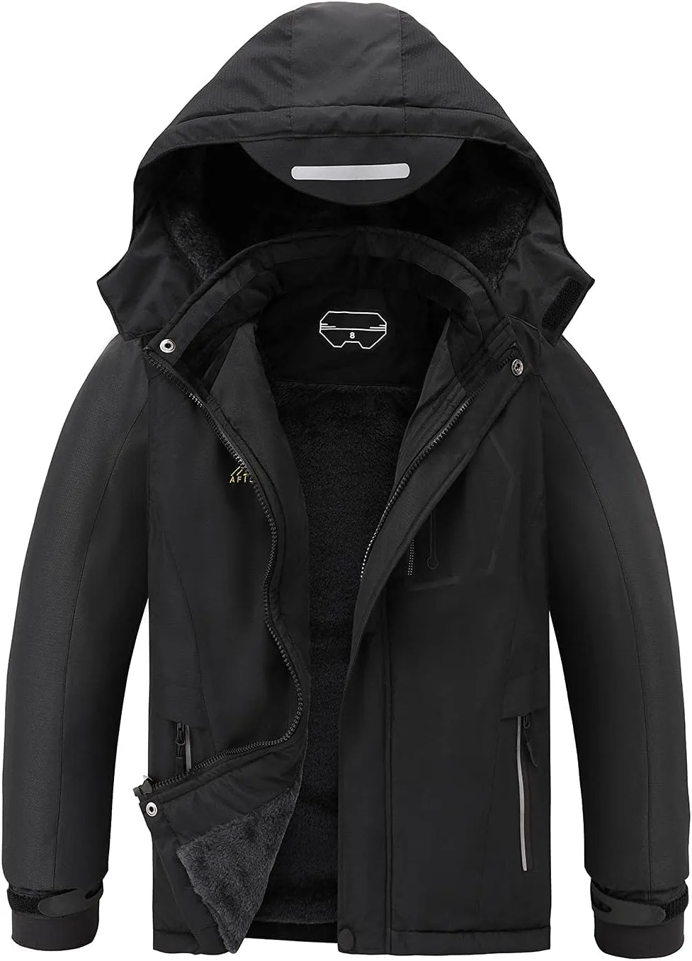 OHSNMAKSL Boy's Waterproof Ski Jacket Warm Winter Snow Coat Kids Fleece Snowboarding Jackets Thick Hooded Windproof Coats