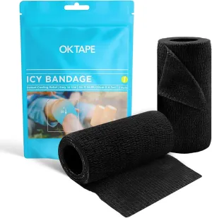 OK TAPE Ice Self Stick Bandage Wrap, Instant Cold Relief for Knee, Ankle, Wrist, Cold Compress Elastic Athletic Tape for Sports Injuries, No Refrigeration Needed, 4 Inch x 15 Feet, 2 Rolls, Black