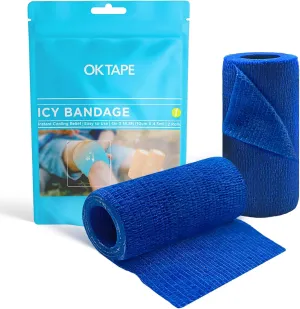 OK TAPE Ice Self Stick Bandage Wrap, Instant Cold Relief for Knee, Ankle, Wrist, Cold Compress Elastic Athletic Tape for Sports Injuries No Refrigeration Needed, 4 Inch x 15 Feet, 2 Rolls, Navy Blue
