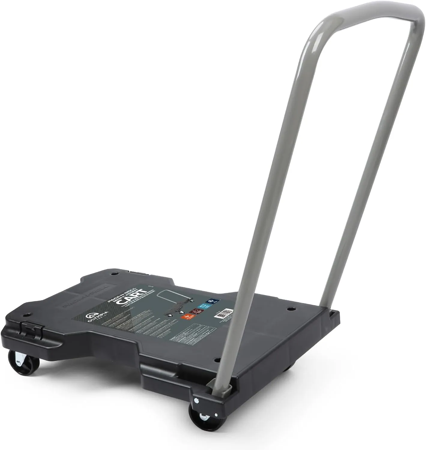 Olympia Tools Fully Folded Resin Push Cart Dolly - 330 Lb. Loading Capacity Foldable Moving Platform Cart Hand Truck - Black Collapsible Heavy Duty Folding & Rolling Flatbed Cart with 4 Swivel Wheels