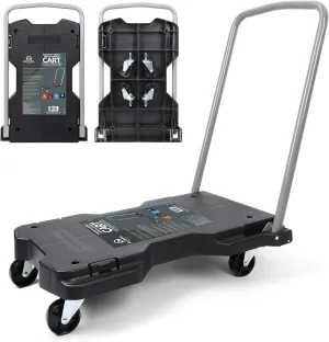 Olympia Tools Fully Folded Resin Push Cart Dolly - 330 Lb. Loading Capacity Foldable Moving Platform Cart Hand Truck - Black Collapsible Heavy Duty Folding & Rolling Flatbed Cart with 4 Swivel Wheels
