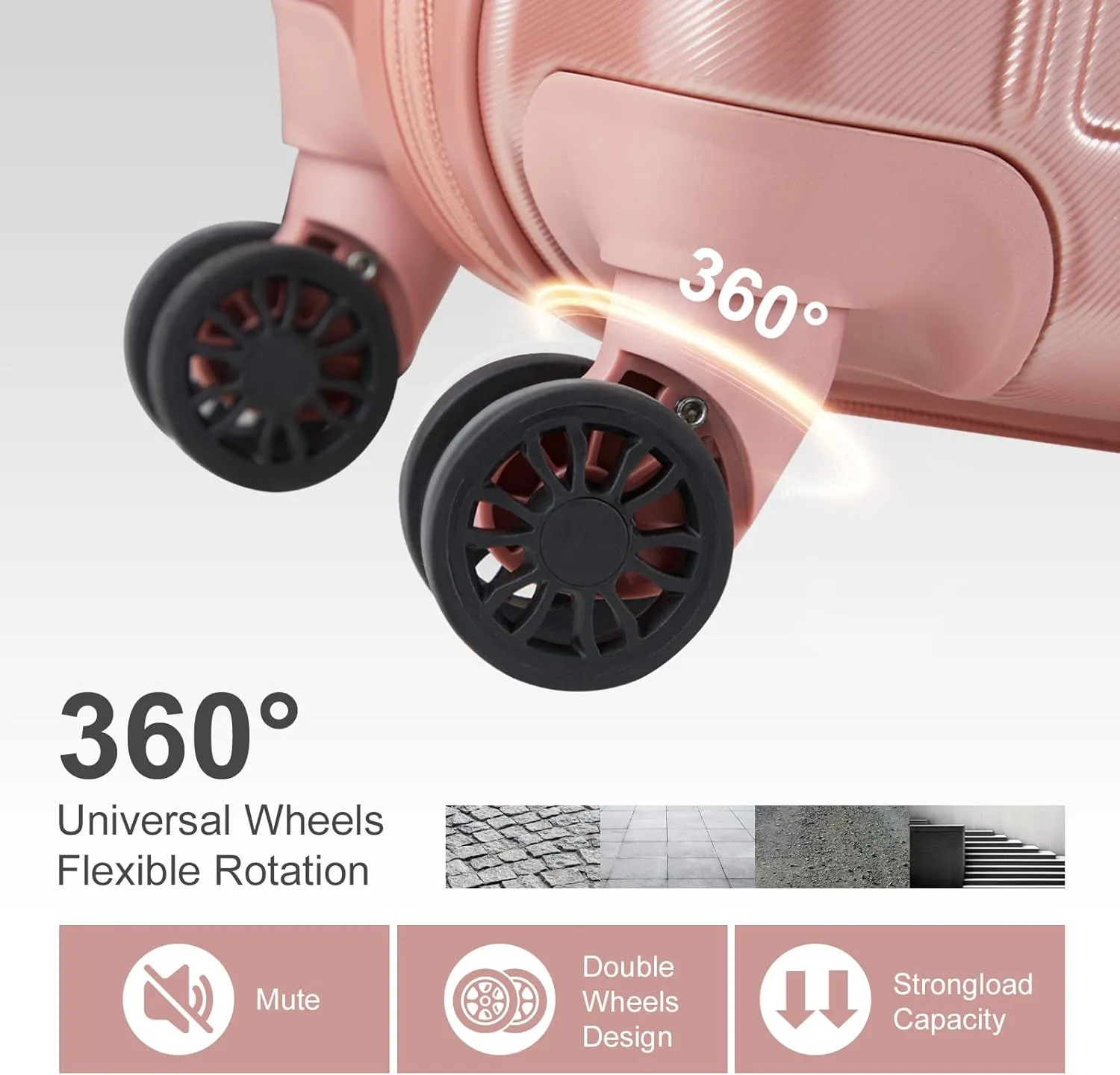 OmySalon Luggage Sets 2 Pieces Airline Approved, 14'' Carry-On Suitcase & 20'' PC ABS Hardshell Luggage w/ 360° Spinner Silent Wheels, TSA Lock, Expandable Lightweight Suitcase Sets (Rose Gold)