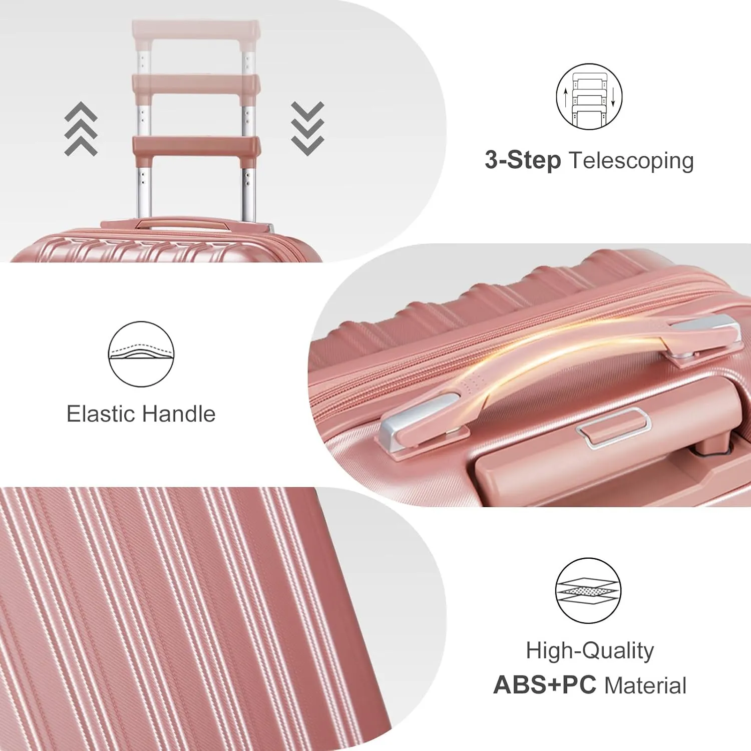 OmySalon Luggage Sets 2 Pieces Airline Approved, 14'' Carry-On Suitcase & 20'' PC ABS Hardshell Luggage w/ 360° Spinner Silent Wheels, TSA Lock, Expandable Lightweight Suitcase Sets (Rose Gold)