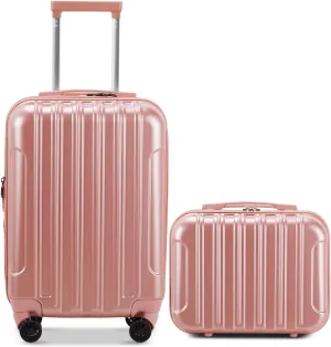 OmySalon Luggage Sets 2 Pieces Airline Approved, 14'' Carry-On Suitcase & 20'' PC ABS Hardshell Luggage w/ 360° Spinner Silent Wheels, TSA Lock, Expandable Lightweight Suitcase Sets (Rose Gold)