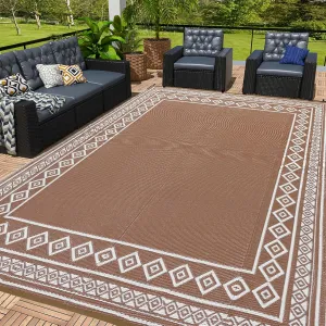 OPPODREAM Outdoor Rug 5x8 Ft, Waterproof Outdoor Plastic Straw Rug for Patio, Reversible Out Door Carpet for Camping, Deck, Rv, 5 x 8 Area Carpet for Balcony, Porch, Backyard, White & Brown