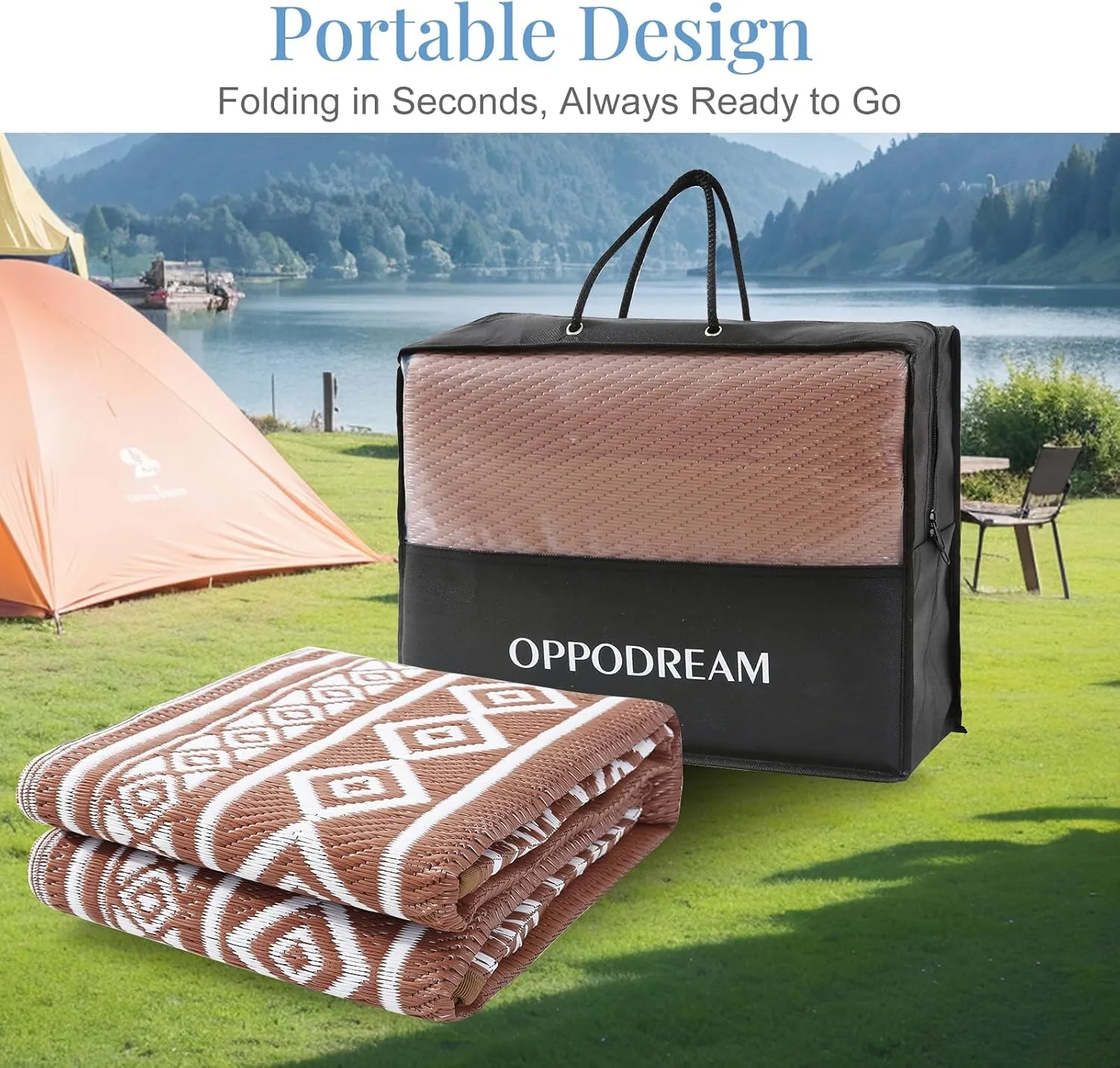 OPPODREAM Outdoor Rug 5x8 Ft, Waterproof Outdoor Plastic Straw Rug for Patio, Reversible Out Door Carpet for Camping, Deck, Rv, 5 x 8 Area Carpet for Balcony, Porch, Backyard, White & Brown