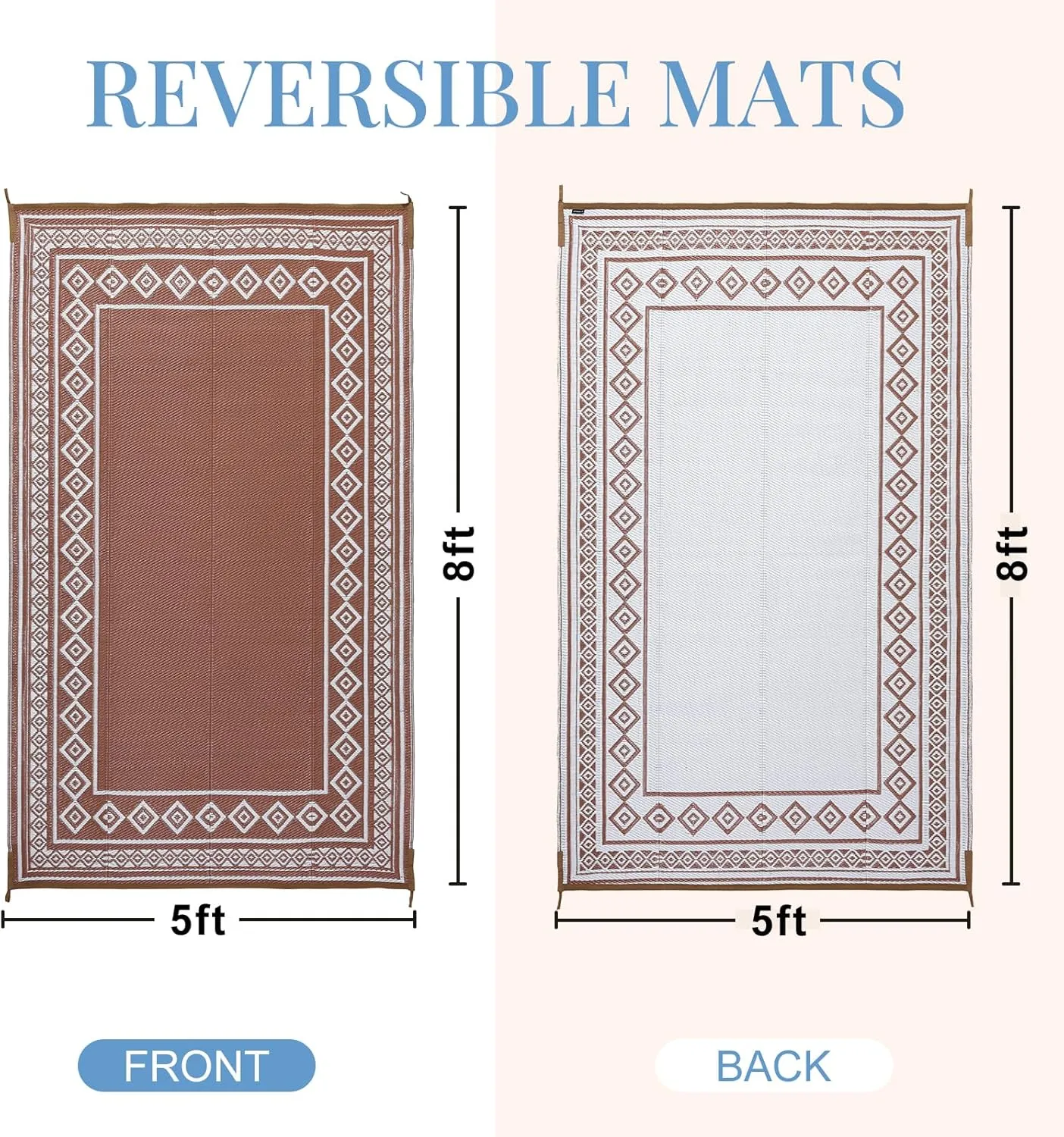 OPPODREAM Outdoor Rug 5x8 Ft, Waterproof Outdoor Plastic Straw Rug for Patio, Reversible Out Door Carpet for Camping, Deck, Rv, 5 x 8 Area Carpet for Balcony, Porch, Backyard, White & Brown