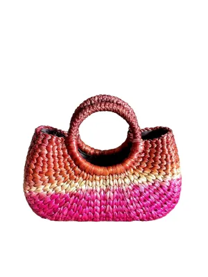 Orange & Pink Color Straw Basket Bag,Mini Straw Bag,Straw Basket Bag,Market Basket Bags,Summer Straw Bag,Straw Basket Tote,Straw Basket Purse,Straw Tote Beach Bag