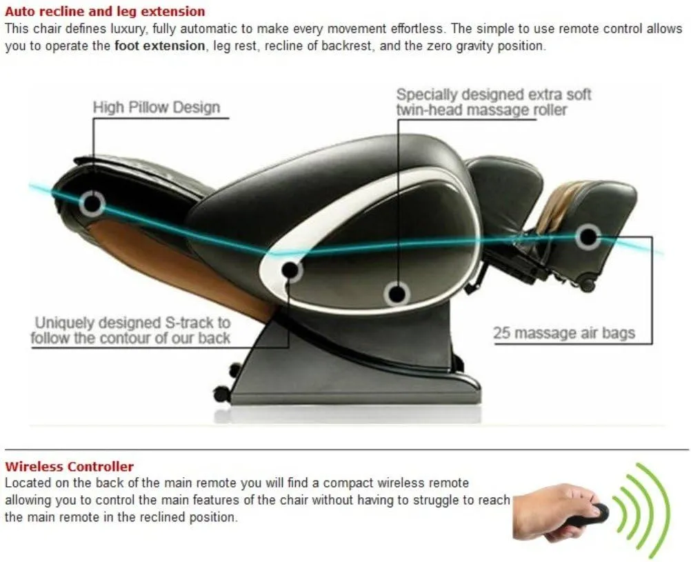 Osaki OS-4000T | Black | 2D S-Track Full Body Massage Chair | Zero Gravity | Body Scanning | Space Saving | Full Body Air Bag Compression. | Lumbar Heating | Foot Roller