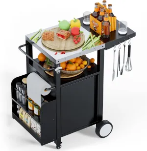 Outdoor Grill Cart with Storage,Movable Modular BBQ Cart,Waterproof Patio Kitchen Island with Hooks and Spice Rack,Bar Patio Kitchen Island Prep Stand Cabinet with Cover