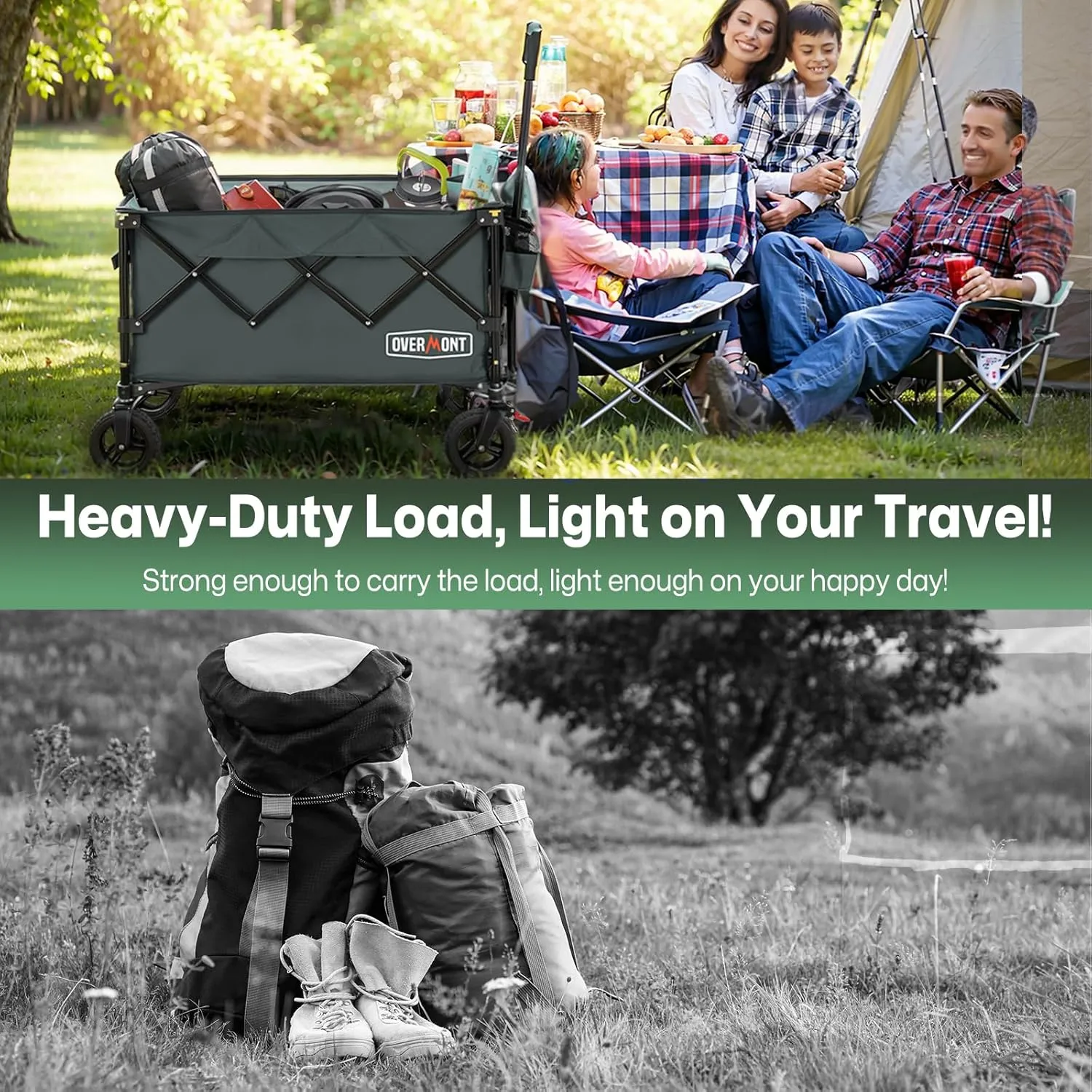 Overmont Ultra-Compact Collapsible Wagon Cart -150L Portable Folding Wagon with All-Terrain Wheels Utility for Beach, Grocery Shopping, Camping, and Gardening – 330lbs Load Capacity Grey