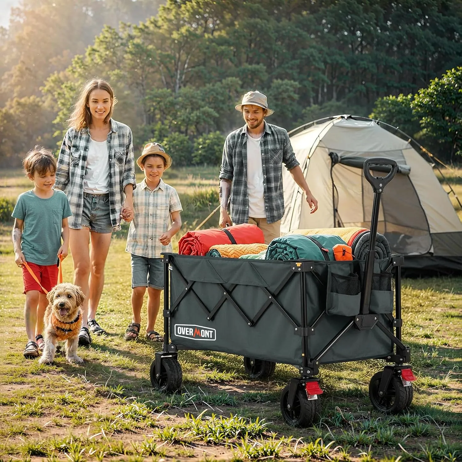 Overmont Ultra-Compact Collapsible Wagon Cart -150L Portable Folding Wagon with All-Terrain Wheels Utility for Beach, Grocery Shopping, Camping, and Gardening – 330lbs Load Capacity Grey