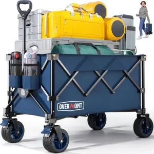 Overmont Ultra-Compact Collapsible Wagon Cart -150L Portable Folding Wagon with All-Terrain Wheels Utility for Beach, Grocery Shopping, Camping, and Gardening – 330lbs Load Capacity Navy