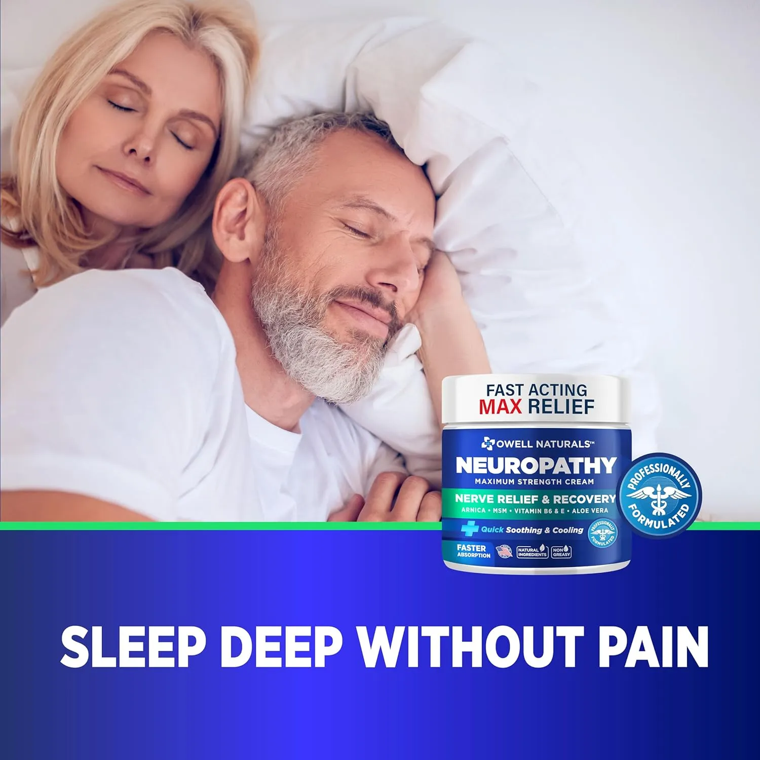 OWELL NATURALS Neuropathy Nerve Relief Cream 2 Fl Oz (Pack of 2) – Maximum Strength - Non Greasy, All Natural for Feet, Hands, Legs, Toes Discomfort Made in USA